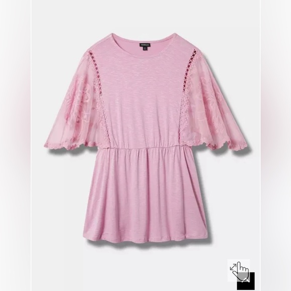 TORRID NWT  2X Knit Crew Neck Lace Dolman Sleeves Babydoll Top. - Picture 3 of 5